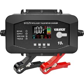 شاحن بطارية 10 أمبير لبطاريات الرصاص الحمضية 6 فولت/12 فولت وليثيوم 12 فولت - شاحن سريع للحفاظ على البطارية، ومزيل كبريتات البطارية in Kuwait