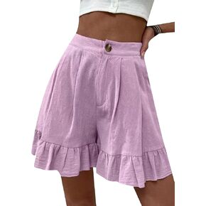 شورت نسائي صيفي عالي الخصر من GORIFE، شورت فضفاض مكشكش صيفي بأزرار واسعة الساق in Kuwait