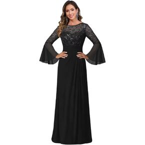 Women's Flared Sleeves Mother of The Bride Groom Dres Lace Applique Chiffon Formal Evening Gown in Saudi Arabia