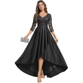 A Line Flowy Mother of The Bride Dresses for Women Lace 3/4 Sleeve V Neck Ruffle Satin Wedding Guest Dresses in Kuwait