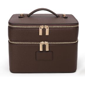 حقيبة مكياج كبيرة ثنائية الغرور للنساء حقيبة مكياج جلدية للسفر حقيبة أدوات الزينة المحمولة حقيبة مستحضرات التجميل بطبقة مزدوجة in Kuwait