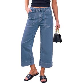 Utyful كابري جينز للنساء واسعة الساق العصرية عالية الخصر فضفاض مستقيم الساق الصيف عادية بسط الدينيم سراويل كابري in Kuwait