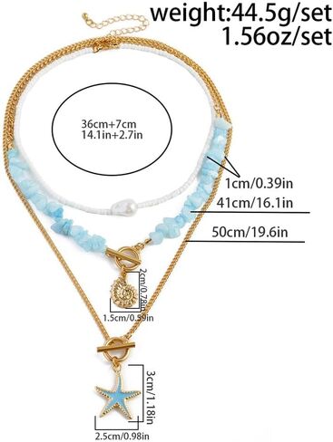 Layered Seashell Starfish Necklace for Women,Irregular Baroque Pearl OT Buckle Collarbone Chain,Personality Bohemian Turquoise Jewelry Accessories in Saudi Arabia