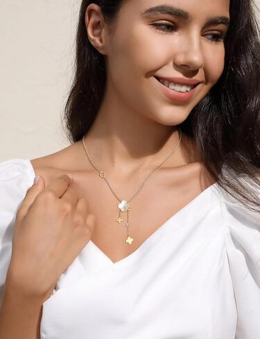 SHINYSO Clover Pendant Y Necklace for Women 18K Gold Plated Stainless Steel Dainty Four Leaf Lucky Flower CZ Drop Long Necklaces in Saudi Arabia