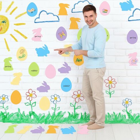 Tellingyou 200 Pcs Paper Easter Eggs Bunny Cutouts Colorful Rabbit Egg Shaped Circles Cutouts Easter Bulletin Board Decorations for DIY Craft Spring Party Decor in Saudi Arabia