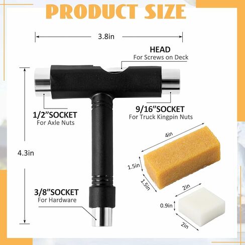 3 Pcs Skate Tool Include Slick Skateboard Curb Wax for Rails Skateboard Grip Tape Cleaner Abrasive Cleaning Stick Skateboard T Tool with T Type Wrench and L Type Phillips Head Screwdriver in Saudi Arabia