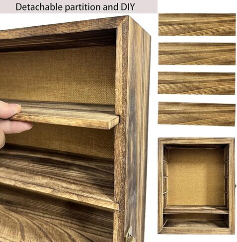 إطار صندوق الظل مقاس 14 × 16 × 6 بوصة، إطار صندوق الظل العميق مع ظهر من الكتان و4 أرفف قابلة للإزالة، علبة عرض من الأكريليك الخشبي للميداليات والصور والتذكارات والجوائز (متفحمة) in Kuwait