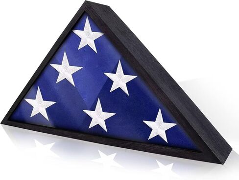 حالة عرض علم الدفن تناسب 5'x9.5' علم من الخشب الصلب صندوق ظل علم تذكاري لعلم دفن المحاربين القدامى العسكريين الأمريكيين، عرض حامل مثلث للطاولة أو الحائط in Kuwait