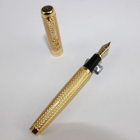 Gullor Jinhao 1200 Pure Golden Medium Fountain Pen with Carving Pattern in Saudi Arabia