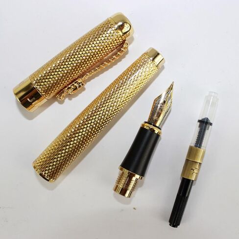 Gullor Jinhao 1200 Pure Golden Medium Fountain Pen with Carving Pattern in Saudi Arabia