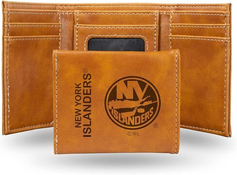 محفظة Rico Industries NHL New York Rangers Premium من الجلد النباتي الأسود المحفور بالليزر ثلاثية الطي - تصميم نحيف ولكنه متين - مثالية لإظهار فخر فريقك أو هديتك in Saudi Arabia
