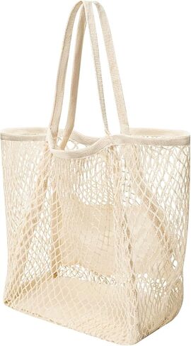 حقائب الشاطئ Ofiray-home للنساء - حقيبة حمل شبكية قطنية كبيرة هوبو، حقيبة شاطئ صيفية، حقيبة كتف عائلية قابلة لإعادة الاستخدام مع جيب داخلي كبير، ضرورية للسفر/عطلة الشاطئ/النزهة in Kuwait