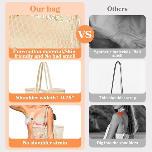 حقائب الشاطئ Ofiray-home للنساء - حقيبة حمل شبكية قطنية كبيرة هوبو، حقيبة شاطئ صيفية، حقيبة كتف عائلية قابلة لإعادة الاستخدام مع جيب داخلي كبير، ضرورية للسفر/عطلة الشاطئ/النزهة in Kuwait