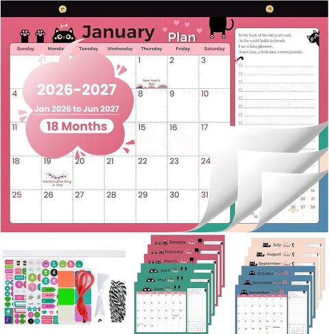 تقويم حائط لطيف على شكل قطة سوداء 2026-2027 (يناير 2026 - يونيو 2027)، مخطط أكاديمي كبير لمدة 18 شهرًا مع ملصقات وظهر مغناطيسي، للطلاب والمعلمين والمكتب والتخطيط المنزلي | بواسطة 6uGooes in Kuwait