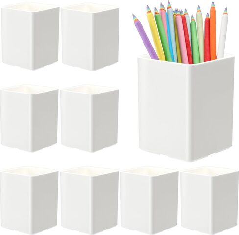 Jutom 8 Pcs White Acrylic Pen Holder for Desk, Pencil Cup Bulk Makeup Brush Storage Organizer, Desktop Pencil Cup Stationery Desktop Stationery Organizer for Office School Home Supplies in Saudi Arabia