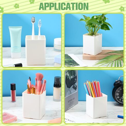 Jutom 8 Pcs White Acrylic Pen Holder for Desk, Pencil Cup Bulk Makeup Brush Storage Organizer, Desktop Pencil Cup Stationery Desktop Stationery Organizer for Office School Home Supplies in Saudi Arabia