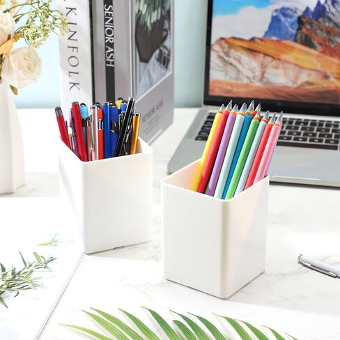 Jutom 8 Pcs White Acrylic Pen Holder for Desk, Pencil Cup Bulk Makeup Brush Storage Organizer, Desktop Pencil Cup Stationery Desktop Stationery Organizer for Office School Home Supplies in Saudi Arabia