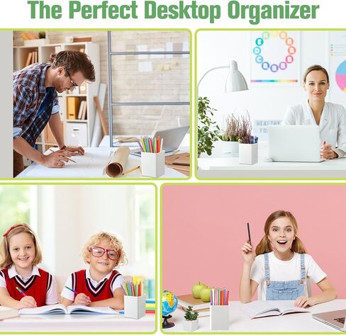 Jutom 8 Pcs White Acrylic Pen Holder for Desk, Pencil Cup Bulk Makeup Brush Storage Organizer, Desktop Pencil Cup Stationery Desktop Stationery Organizer for Office School Home Supplies in Saudi Arabia