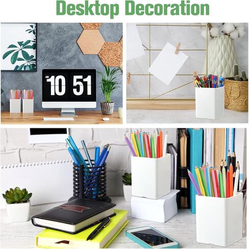 Jutom 8 Pcs White Acrylic Pen Holder for Desk, Pencil Cup Bulk Makeup Brush Storage Organizer, Desktop Pencil Cup Stationery Desktop Stationery Organizer for Office School Home Supplies in Saudi Arabia