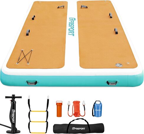FBSPORT Inflatable Floating Dock, 10ft Inflatable Swim Platform Dock for Lake, Inflatable Water Floating Dock Mat with Non-Slip EVA Surface, Floating Island for Pool Beach Ocean Family 10x6.5x0.5ft in Saudi Arabia