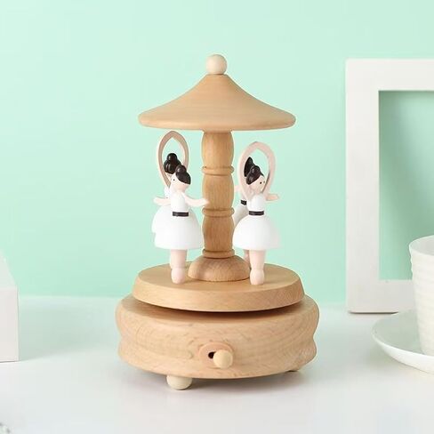 Natural Solid Wood Handcrafted Beech Wooden, Musical FigureTotoro/Carousel/Fairy/Ballerina Figurine,Rotating Hand Crank Mechanism Music Box,Musical Decorations (Snowboard and Rabbit) in Saudi Arabia