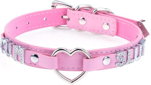 Leather Love Heart Choker Necklace with Shiny Letters, Gothic Collar for Women, Punk Rock Necklace Collars Fashion Jewelry in Saudi Arabia