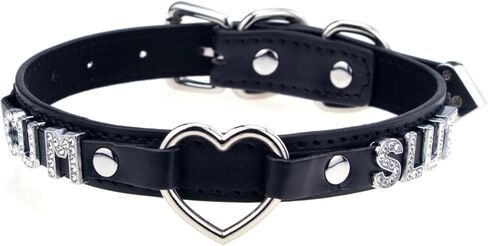 Leather Love Heart Choker Necklace with Shiny Letters, Gothic Collar for Women, Punk Rock Necklace Collars Fashion Jewelry in Saudi Arabia