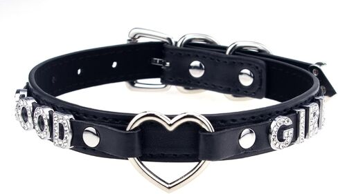 Leather Love Heart Choker Necklace with Shiny Letters, Gothic Collar for Women, Punk Rock Necklace Collars Fashion Jewelry in Saudi Arabia