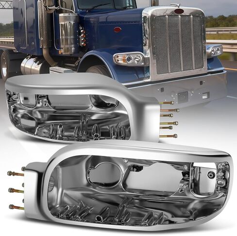 Auto Dynasty Pair of Headlight Housings Compatible with 2006-2025 Peterbilt 367 567 388 389 589, Driver and Passenger Side, Cast Aluminum Construction, Polished Chrome in Saudi Arabia