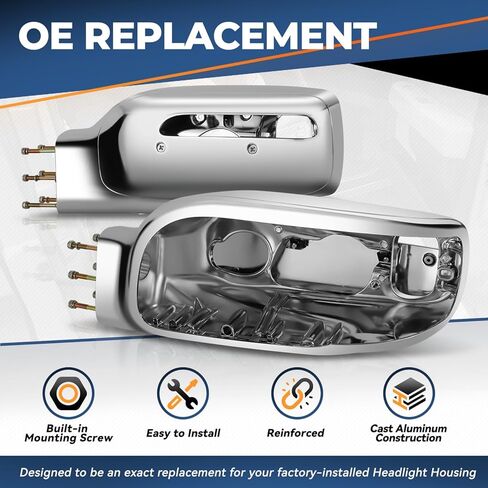 Auto Dynasty Pair of Headlight Housings Compatible with 2006-2025 Peterbilt 367 567 388 389 589, Driver and Passenger Side, Cast Aluminum Construction, Polished Chrome in Saudi Arabia