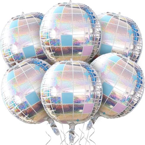 20Pcs Silver Disco Ball Balloons,32" 22" 10 Inch Disco Round Metallic Silver Mylar Balloons For 70s 80s 90s Disco Theme Birthday New Year's Party Decorations in Saudi Arabia