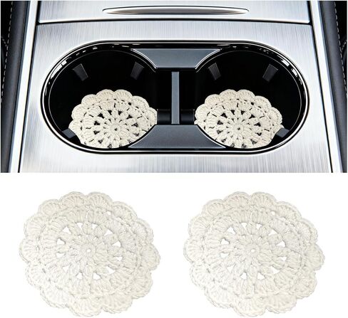 Car Cup Holder Coaster, 2PCS Cute Cherry Blossoms Handmade Boho Crotchet Vehicle Cup Holders Insert Mat, Anti Slip Auto Interior Water Bottle Coasters, Universal for SUV Sedan Truck in Saudi Arabia