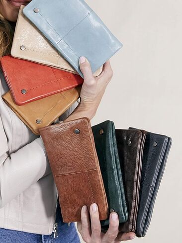 Latico Women’s Terry Leather Wallet Handcrafted Lady Clutch - Bills, IDs, Card Holder & Organizer; Classic Purse Features Dual Magnetic Front Closure, Top Zipper Compartment & Back Finger Loop - Black in Saudi Arabia