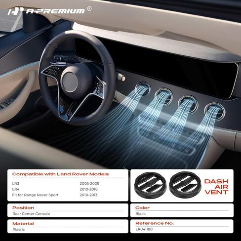 شبكة تهوية خلفية لوحدة التحكم المركزية A-Premium مكونة من قطعتين متوافقة مع Land Rover Range Rover Sport 2010-2013، LR4 2010-2016، LR3 2005-2009، وحدة التحكم المركزية الخلفية، أسود in Kuwait