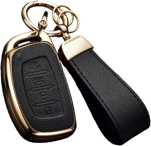 Key Fob Cover for Hyundai with Key Chain, Upper Leather + Soft TPU Key Cover Case Shell for Hyundai Elantra GT Ioniq Sonata Tucson 4 Buttons (BROWN) in Saudi Arabia