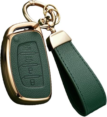 Key Fob Cover for Hyundai with Key Chain, Upper Leather + Soft TPU Key Cover Case Shell for Hyundai Elantra GT Ioniq Sonata Tucson 4 Buttons (BROWN) in Saudi Arabia