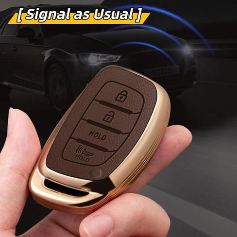 Key Fob Cover for Hyundai with Key Chain, Upper Leather + Soft TPU Key Cover Case Shell for Hyundai Elantra GT Ioniq Sonata Tucson 4 Buttons (BROWN) in Saudi Arabia