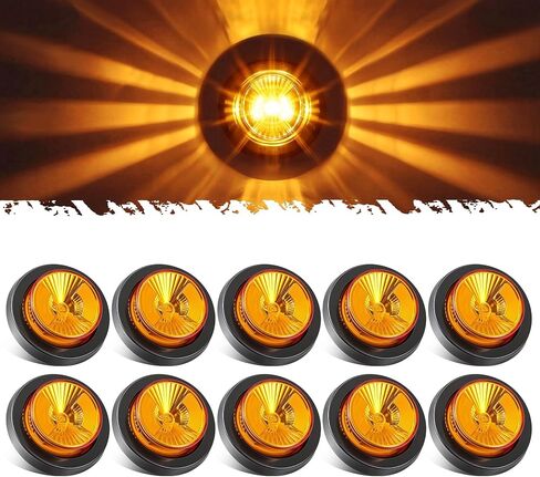 Partsam 10Pcs 2.5 inch Round Amber 8 LED Trailer Marker Lights, Clearance Light with Pigtail and Grommets for Camper RV Semi-trucks Flatbeds in Saudi Arabia
