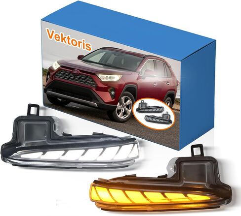 LED Side Mirrors Marker Lamp for Toyota RAV4 2019-2025/2016-2024 Tacoma/2020-2025 Highlander, Side Mirror Lights w/Full White LED DRL | Amber Sequential Dynamic Turn Signal Lights Clear Lens in Kuwait