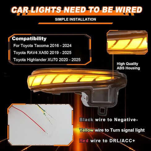 LED Side Mirrors Marker Lamp for Toyota RAV4 2019-2025/2016-2024 Tacoma/2020-2025 Highlander, Side Mirror Lights w/Full White LED DRL | Amber Sequential Dynamic Turn Signal Lights Clear Lens in Kuwait