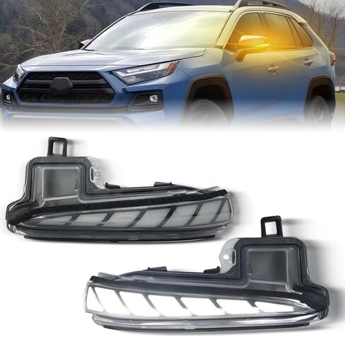 LED Side Mirrors Marker Lamp for Toyota RAV4 2019-2025/2016-2024 Tacoma/2020-2025 Highlander, Side Mirror Lights w/Full White LED DRL | Amber Sequential Dynamic Turn Signal Lights Clear Lens in Kuwait
