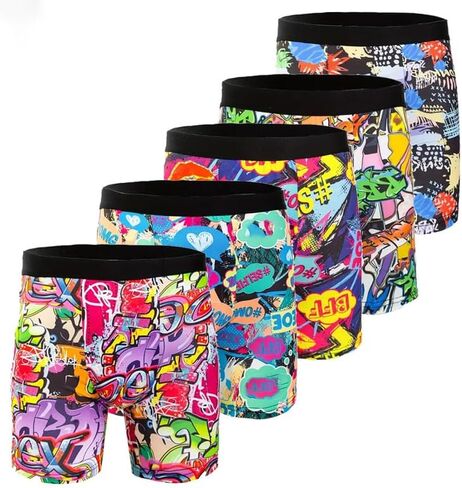 5 pcs Men's underwear novel printed stretch long version graffiti style in Saudi Arabia