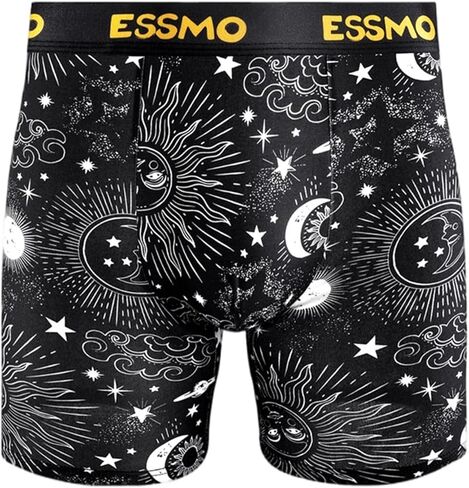 Men's Long Boxer Briefs 4 Pack Soft Breathable Stretch Retro Colorful Print Underwear Set in Saudi Arabia