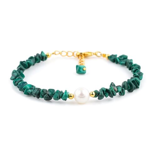 ColouredRocks CHROME DIOPSIDE & NATURAL PEARL BRACELET, Uncut Chips Nuggets, Gemstone Crystals Beads, Trendy Bracelet, Daily Wear Women Jewelry, Gold Plated Brass 8 inch in Kuwait