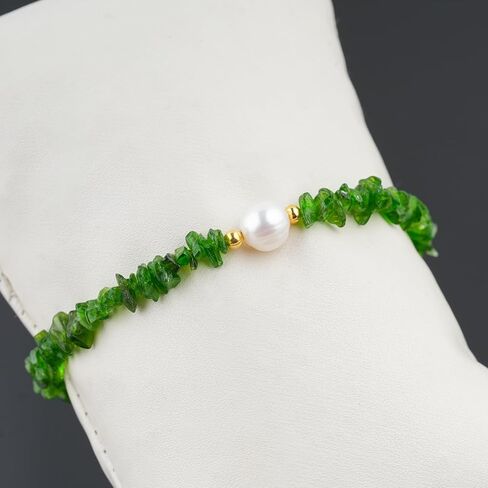 ColouredRocks CHROME DIOPSIDE & NATURAL PEARL BRACELET, Uncut Chips Nuggets, Gemstone Crystals Beads, Trendy Bracelet, Daily Wear Women Jewelry, Gold Plated Brass 8 inch in Saudi Arabia