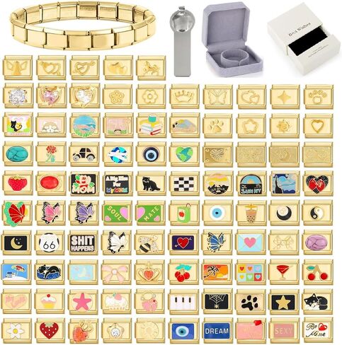 papasgix Custom Italian Charm Bracelet Charms Gold Set 10 Personalized Charm Brascelets 9mm Assorted Italian Charms Bracelet Links Handmade DIY Jewelry Butterfly Diamond in Saudi Arabia