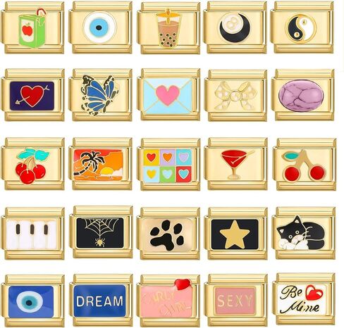 papasgix Custom Italian Charm Bracelet Charms Gold Set 10 Personalized Charm Brascelets 9mm Assorted Italian Charms Bracelet Links Handmade DIY Jewelry Butterfly Diamond in Saudi Arabia