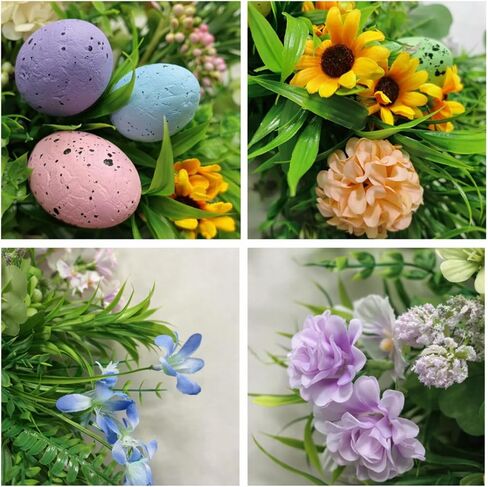 Easter Spring Wreath for Front Door, 24 Inch Handmade Floral with Pastel Eggs, Greenery and Sunflowers, Farmhouse Wall Decoration in Saudi Arabia