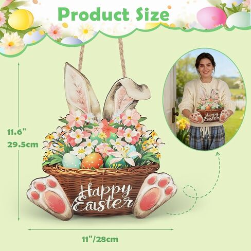 Shintop Easter Door Decoration, Wooden Bunny Wreath with Hanging Rope Rabbit Door Sign Spring Decor Plaque for Home Wall Entryway in Saudi Arabia