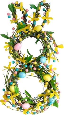 Bibelot 18 Inch Easter Wreaths Bunny Colorful Eggs Wreath for Front Door, Spring Eggs and Berries Twig Wreaths for Home Decor, Easter Wreath for Inside and Outside in Saudi Arabia